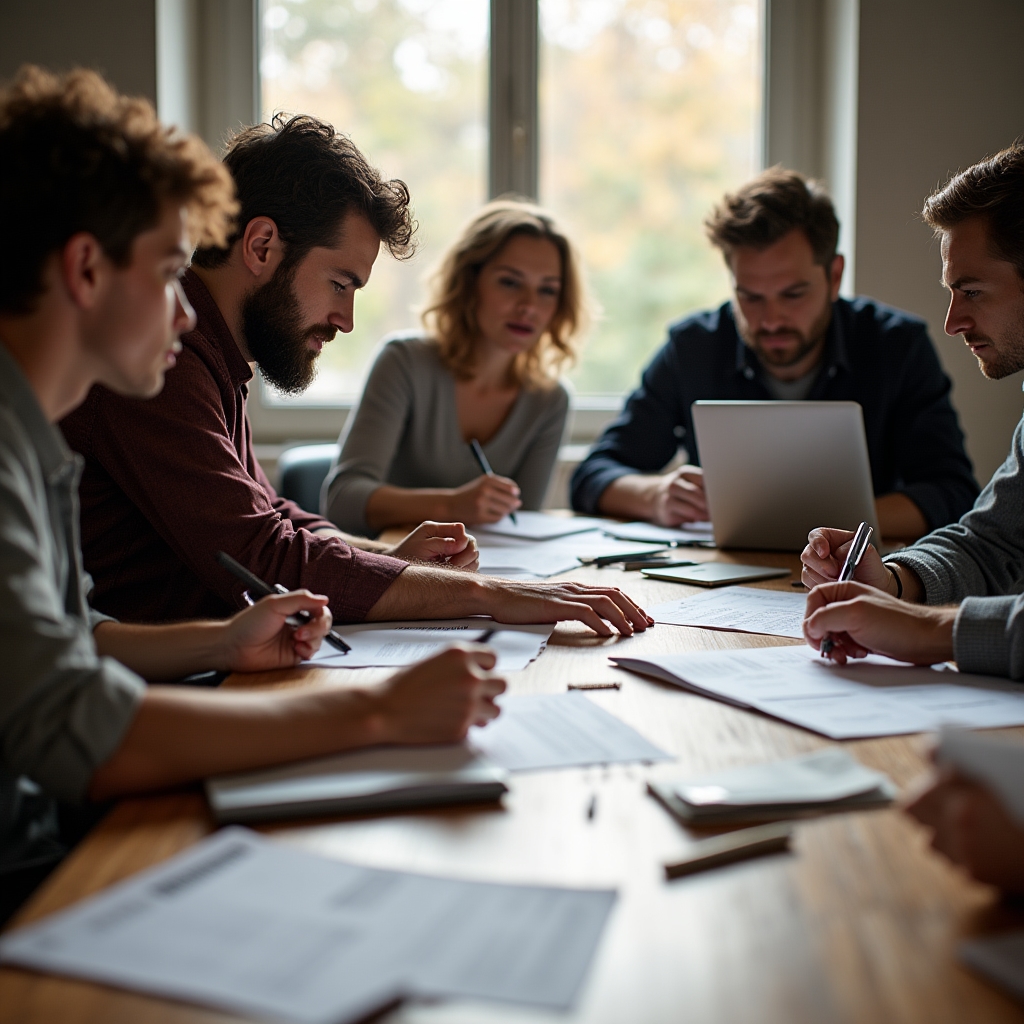 Účastníci workshopu si zapisují poznámky do rozpracovaných šablon